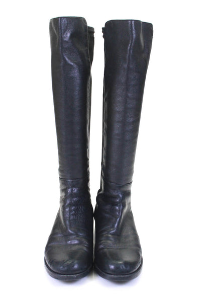 Stuart Womens Solid Black Leather Knee High Boots Shoes Size 8/9
