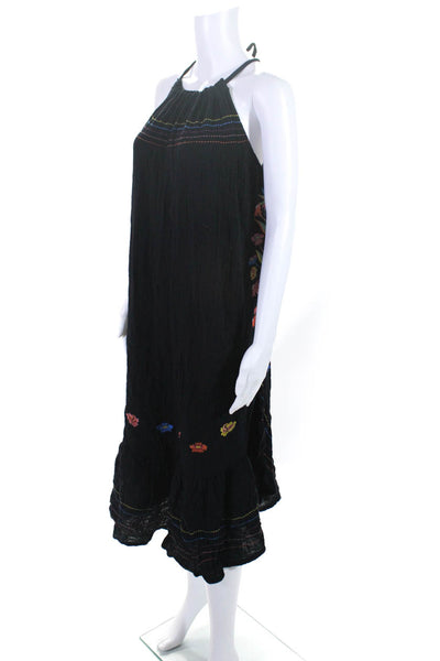 Sundry Womens Cotton Embroidered Floral Sleeveless Long Maxi Dress Black Size 2
