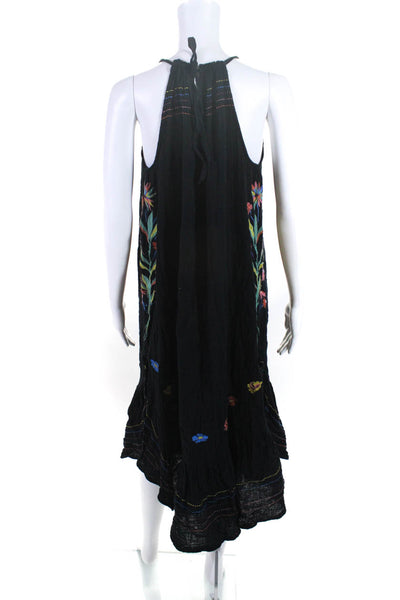 Sundry Womens Cotton Embroidered Floral Sleeveless Long Maxi Dress Black Size 2