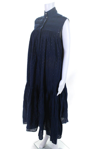 Megan Park Womens Cotton Patterned Sleeveless Button-Up Maxi Dress Blue Size 1