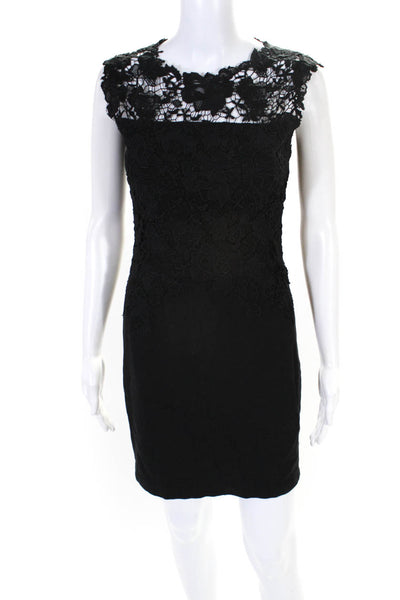 Elie Tahari Womens Floral Embroidred Bodice Sleeveless Sheath Dress Black Size 2