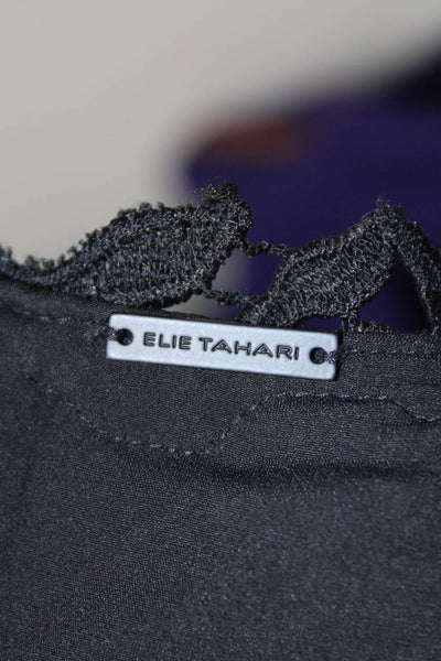 Elie Tahari Womens Floral Embroidred Bodice Sleeveless Sheath Dress Black Size 2