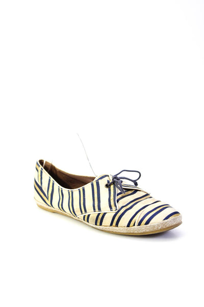 Tabitha Simmons Women's Metallic Striped Slip On Flats Shoes Gold/Navy Size 8.5