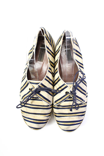 Tabitha Simmons Women's Metallic Striped Slip On Flats Shoes Gold/Navy Size 8.5