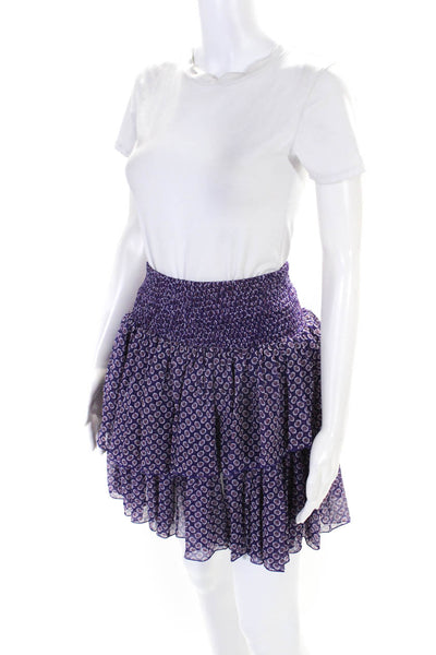 Maje Women's Smocked Waist Tiered  Floral Print Skirt Purple Size 3