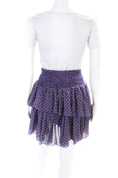 Maje Women's Smocked Waist Tiered  Floral Print Skirt Purple Size 3