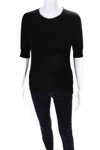 Carven Women's Short Sleeve Textured Knit Top Black Size XS