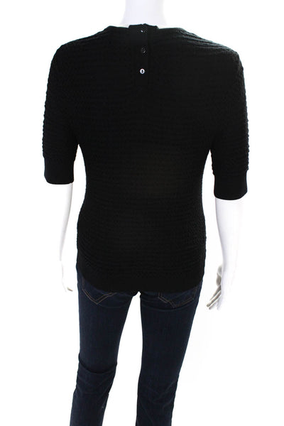 Carven Women's Short Sleeve Textured Knit Top Black Size XS