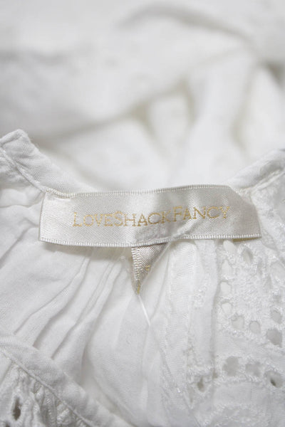 Love Shack Fancy Girls Eyelet Lace Short Sleeve Blouse White Size 5-6Y