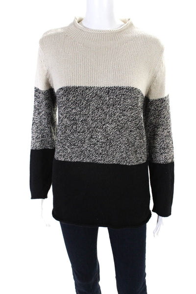 525 America Womens Cotton Colorblock Knitted Long Sleeve Sweater Black Size S