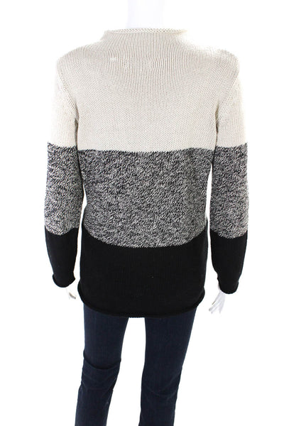 525 America Womens Cotton Colorblock Knitted Long Sleeve Sweater Black Size S