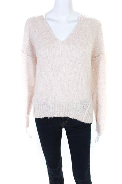 Michael Stars Womens Knitted Textured Pullover V-Neck Sweater Pink Size XS