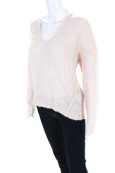 Michael Stars Womens Knitted Textured Pullover V-Neck Sweater Pink Size XS