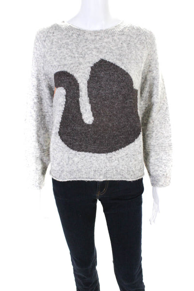 Folk Womens Knitted Graphic Animal Long Sleeve Pullover Sweater Gray Size PS