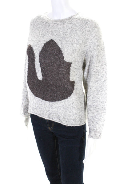 Folk Womens Knitted Graphic Animal Long Sleeve Pullover Sweater Gray Size PS