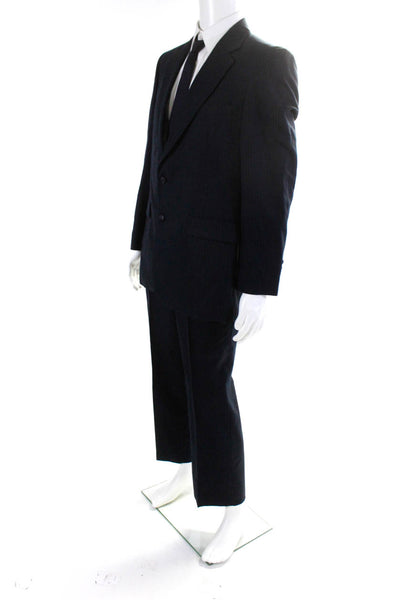 Stafford Mens Wool Striped Print Buttoned Blazer Pants Set Navy Size EUR40