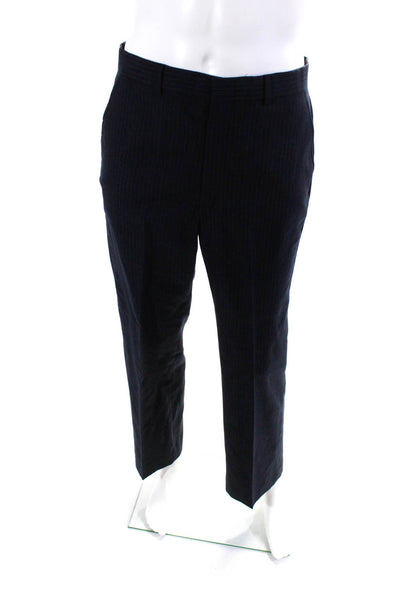 Stafford Mens Wool Striped Print Buttoned Blazer Pants Set Navy Size EUR40