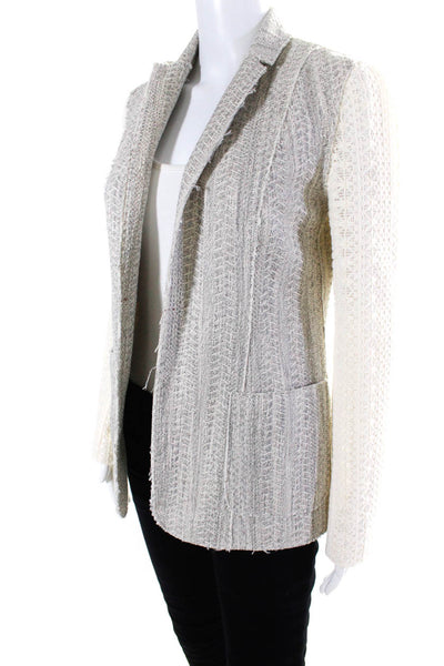 Elie Tahari Womens Woven Boucle Open Front Jacket Gray Ivory Size Small