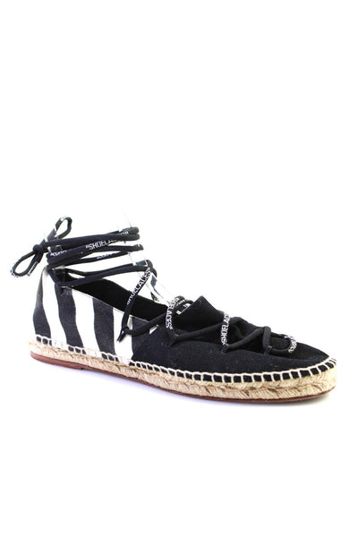 Off White Womens Canvas Round Toe Lace Up Espadrilles Flats Black Size 40 10
