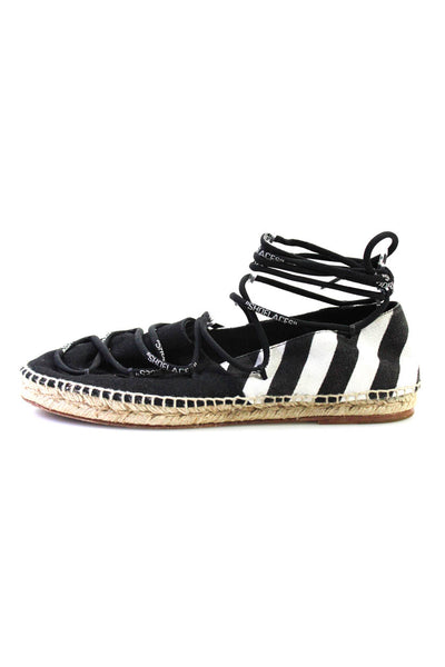 Off White Womens Canvas Round Toe Lace Up Espadrilles Flats Black Size 40 10