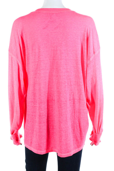 FP Movement Womens Heather Neon Pink Crew Neck Long Sleeve Knit Top Size M