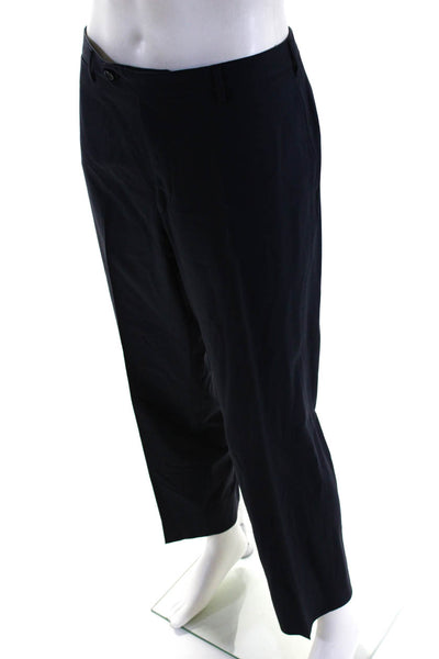 Trussini Mens Wool Flat Front Hook & Eye Straight Dress Pants Navy Size EUR56