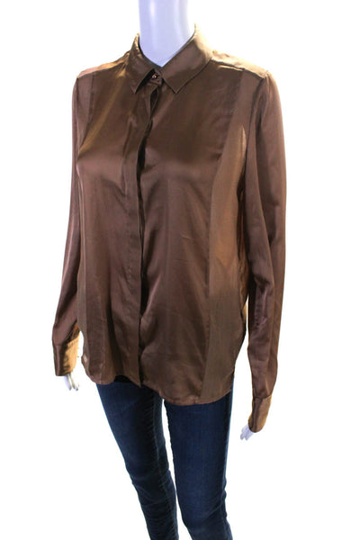 J Brand Womens Covered Placket Buttoned Long Sleeve Blouse Top Brown Size 4