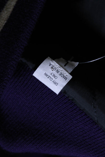 Six Eleven Men's Wool Plaid Snap Closure Varsity Jacket Purple Size L