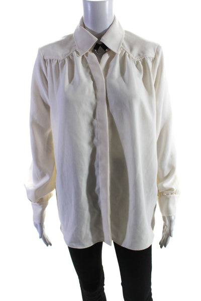 Altuzarra Womens Solid Ivory Collar Long Sleeve Button Down Blouse Top Size 38