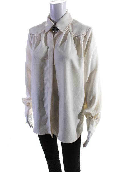 Altuzarra Womens Solid Ivory Collar Long Sleeve Button Down Blouse Top Size 38