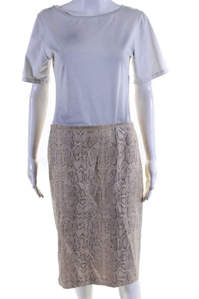 Elie Tahari Women's Snakeskin Print Lined Midi Pencil Skirt Beige Size M