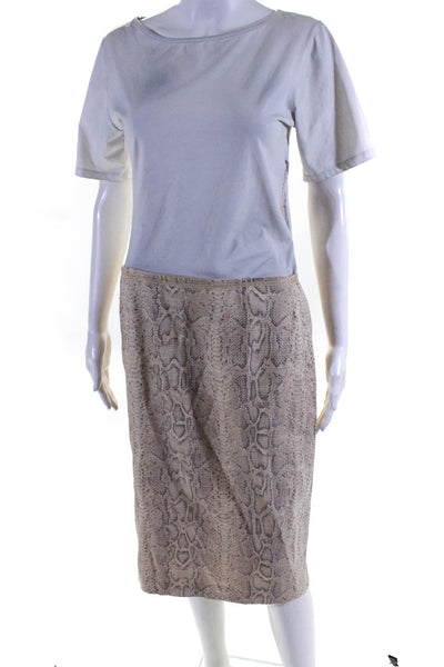 Elie Tahari Women's Snakeskin Print Lined Midi Pencil Skirt Beige Size M