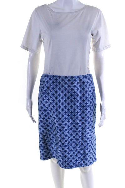 Lafayette 148 New York Women's Silk Abstract Print Lined Skirt Blue Size 8