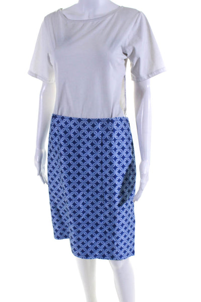 Lafayette 148 New York Women's Silk Abstract Print Lined Skirt Blue Size 8