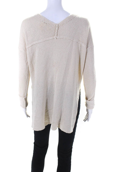 ASTR Women's Long Sleeve V-Neck Lace Up Relaxed Fit Knit Blouse Beige Size XS