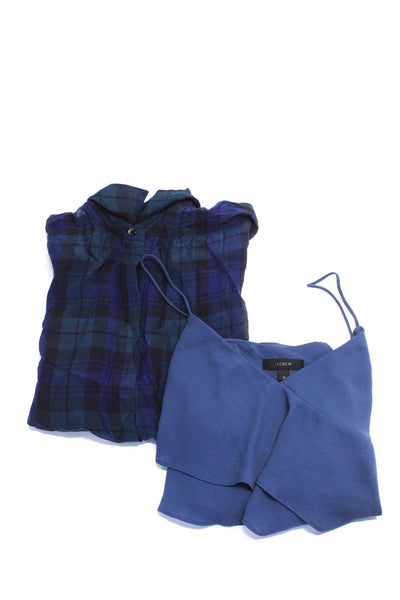 Madewell J Crew Womens Silk Plaid Sheer Button Down Blouse Blue Size XS 0 Lot 2