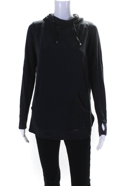 Blanc Noir Womens Pullover Drawstring Knit Hoodie Sweater Black Size Small