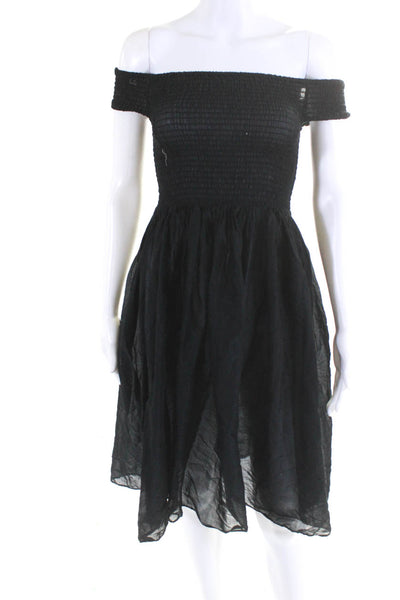 J Crew Womerns Smocked Off The Shoulder A Line Midi Dress Black Size Small