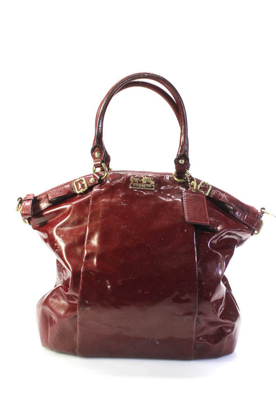 Coach Womens Patent Leather Gold Tone Madison Shoulder Handbag Red