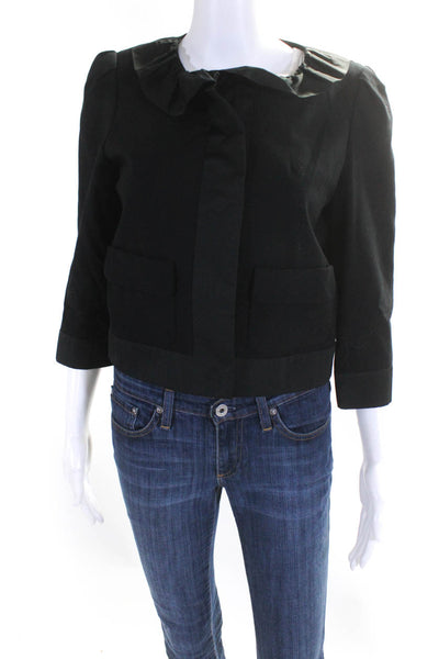 DKNY Womens Black Wool Collar Button Down Faux Pockets Long Sleeve Jacket Size 4