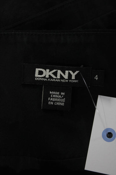 DKNY Womens Black Wool Collar Button Down Faux Pockets Long Sleeve Jacket Size 4