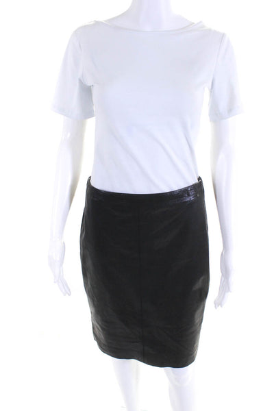 DKNY Womens Black Leather Front Zip Back Lined Pencil Skirt Size 4