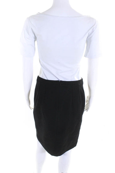 DKNY Womens Black Leather Front Zip Back Lined Pencil Skirt Size 4