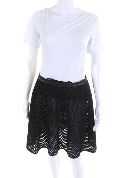 DKNY Womens Black Textured Leather & Mesh Trim Lined A-line Skirt Size 4