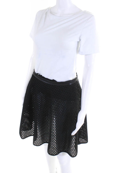 DKNY Womens Black Textured Leather & Mesh Trim Lined A-line Skirt Size 4