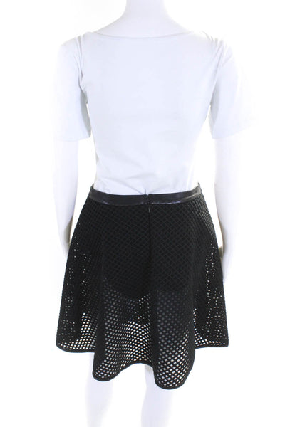 DKNY Womens Black Textured Leather & Mesh Trim Lined A-line Skirt Size 4