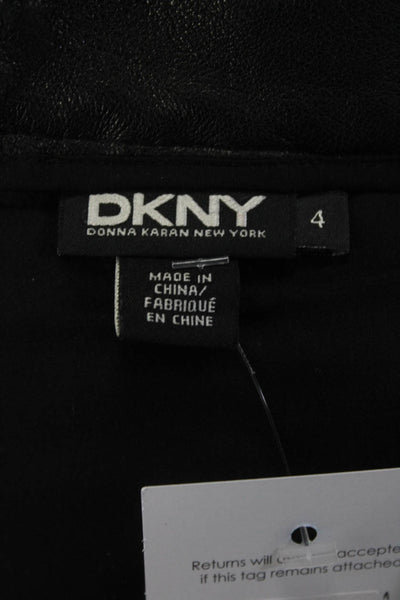 DKNY Womens Black Textured Leather & Mesh Trim Lined A-line Skirt Size 4