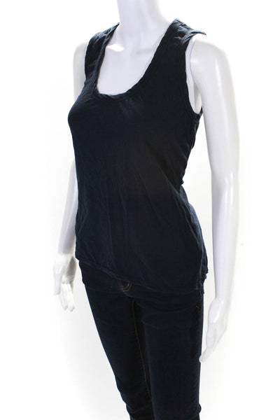 ALC Women's Scoop Neck Cotton Sleeveless T-Shirt Navy Size S