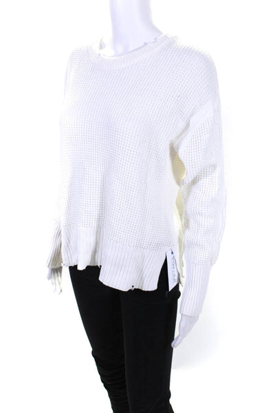 Pistola Womens Pullover Distressed Trim Scoop Neck Sweater White Cotton Size XS