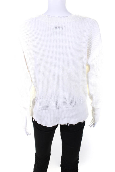 Pistola Womens Pullover Distressed Trim Scoop Neck Sweater White Cotton Size XS